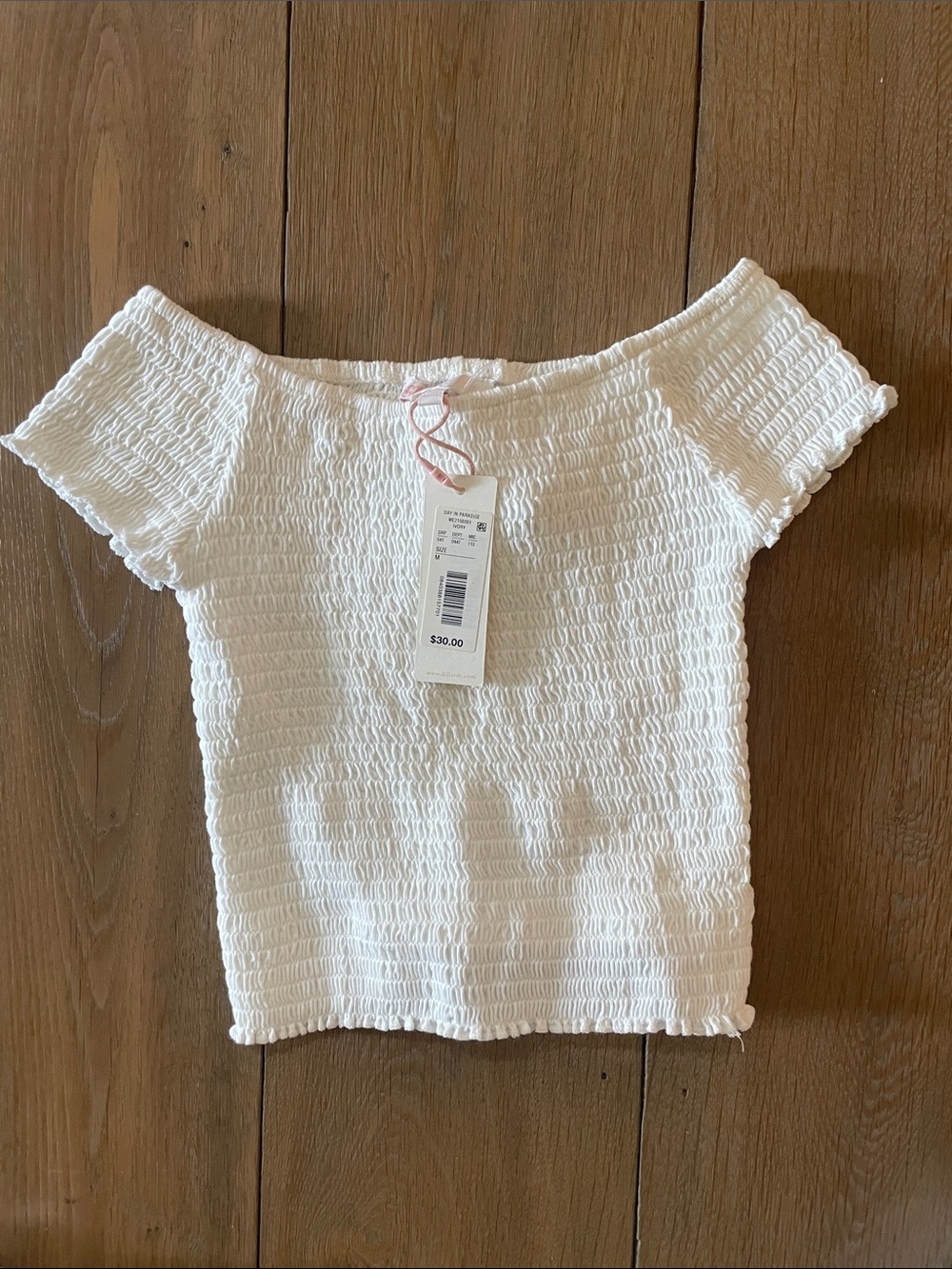 NWT White Ruched Top- size YM